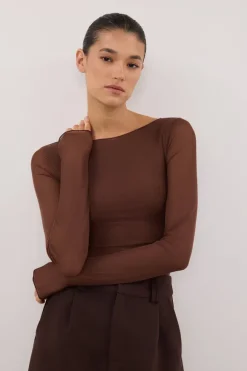 NYRA CHOC MESH LONG SLEEVE TOP