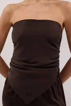 PERCY BITTER CHOC SILK SCARF TOP