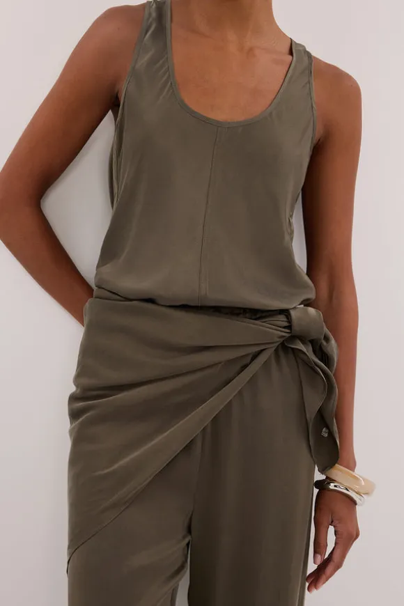 PERCY OLIVE SILK SCARF TOP