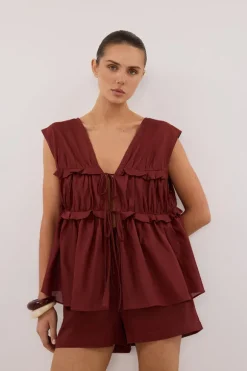 QUINN SAHARA LINEN RUFFLE TOP