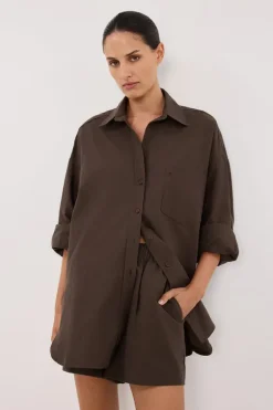 RHEA BITTER CHOC OVERSIZED COTTON SHIRT