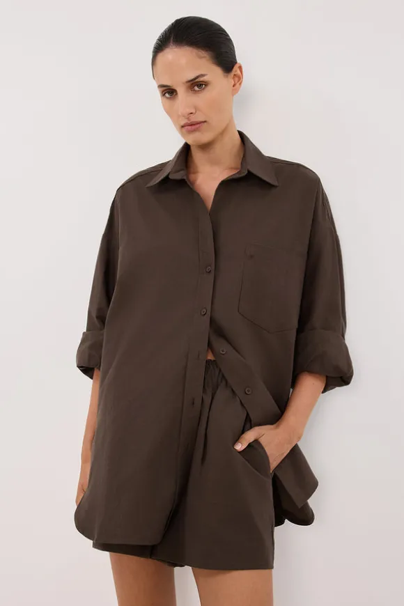 RHEA BITTER CHOC OVERSIZED COTTON SHIRT