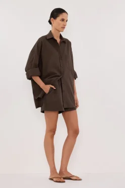 RHEA BITTER CHOC OVERSIZED COTTON SHIRT