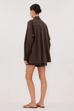 RHEA BITTER CHOC OVERSIZED COTTON SHIRT