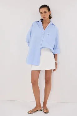 RHEA BLUE OVERSIZED COTTON SHIRT