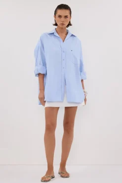 RHEA BLUE OVERSIZED COTTON SHIRT