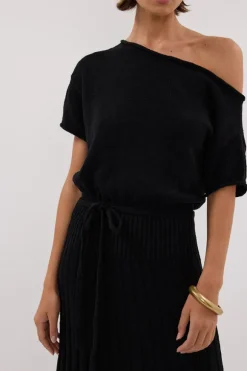RICK BLACK ASYM KNIT MIDI DRESS