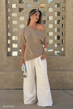 RICK NATURAL ASYM KNIT TOP