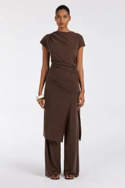 RIO BITTER CHOC DRAPED TUNIC TOP
