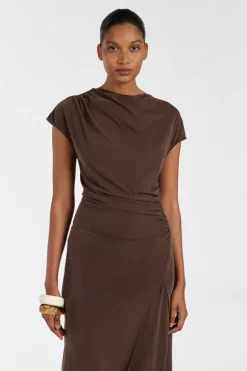 RIO BITTER CHOC DRAPED TUNIC TOP