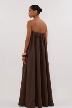ROISIN BITTER CHOC COTTON STRAPLESS MAXI DRESS