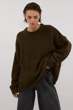ROY OLIVE LONGLINE KNIT JUMPER