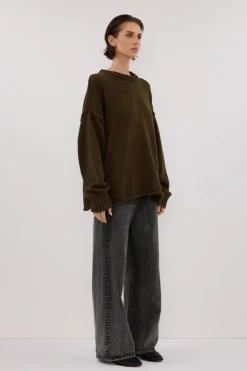 ROY OLIVE LONGLINE KNIT JUMPER