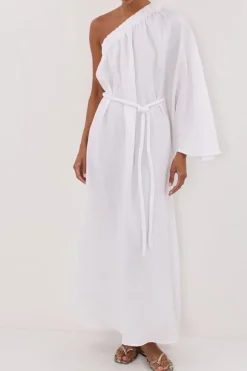 SALLY WHITE LINEN MIDI DRESS