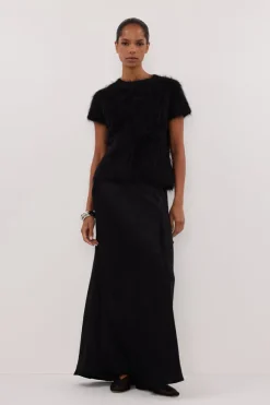 SALMA BLACK CAP SLEEVE KNIT TOP