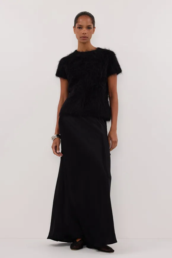 SALMA BLACK CAP SLEEVE KNIT TOP