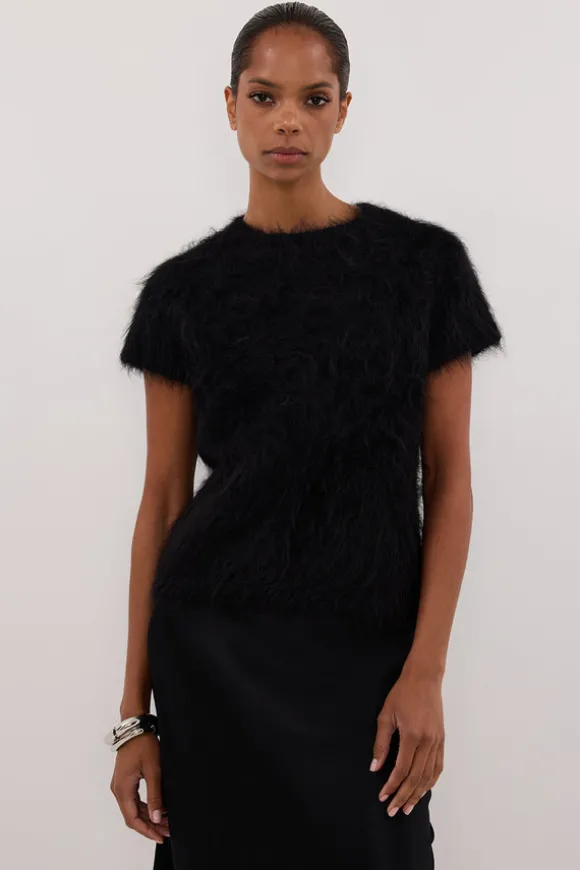 SALMA BLACK CAP SLEEVE KNIT TOP