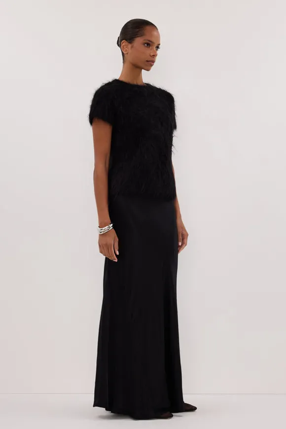 SALMA BLACK CAP SLEEVE KNIT TOP