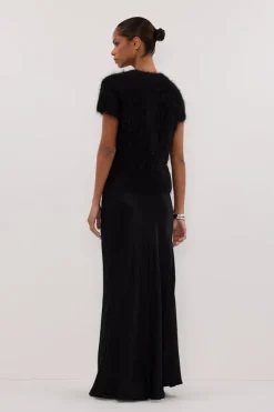 SALMA BLACK CAP SLEEVE KNIT TOP