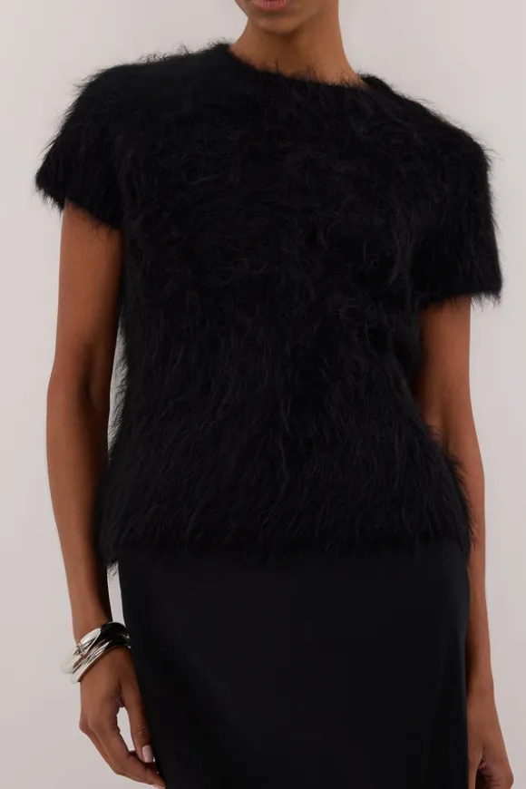SALMA BLACK CAP SLEEVE KNIT TOP