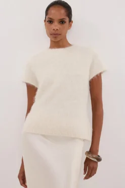 SALMA IVORY CAP SLEEVE KNIT TOP