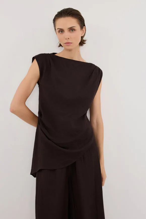 SHYLA BITTER CHOC ASYMMETRICAL TOP
