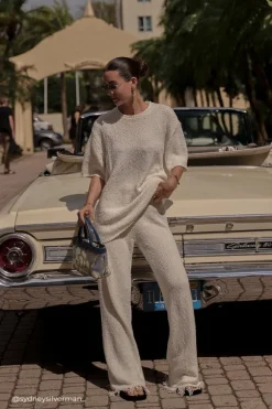 SUE OFF WHITE FRINGE KNIT PANT