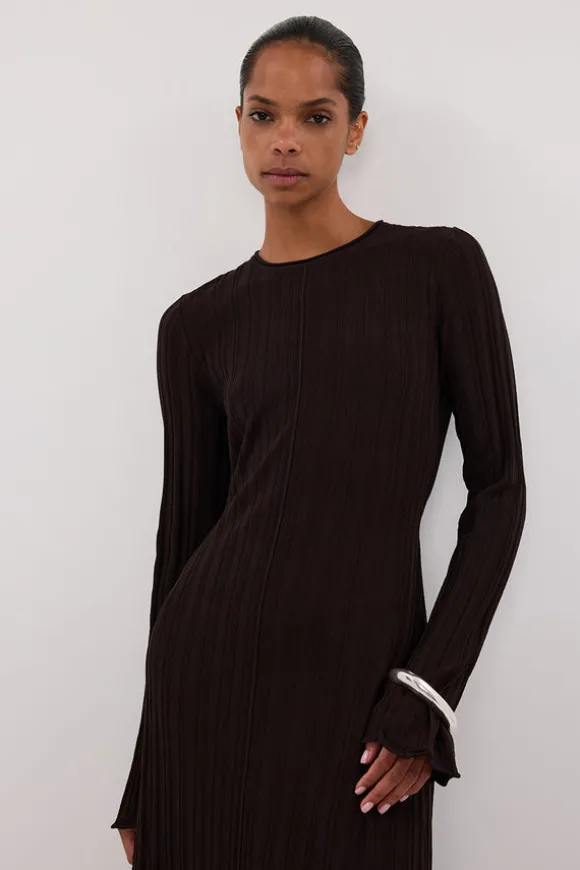 SYLVIA BITTER CHOC KNIT MIDI DRESS