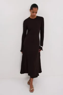 SYLVIA BITTER CHOC KNIT MIDI DRESS