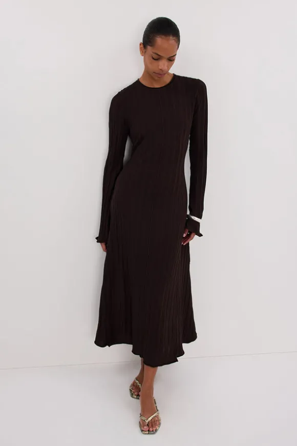 SYLVIA BITTER CHOC KNIT MIDI DRESS