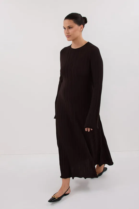 SYLVIA BITTER CHOC KNIT MIDI DRESS