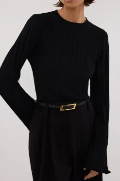 SYLVIA BLACK CREW KNIT TOP