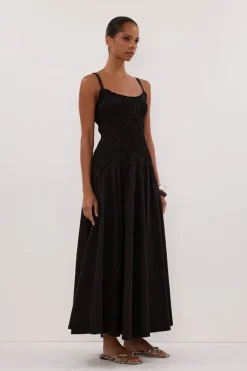 TOBY BLACK COTTON MIDI DRESS