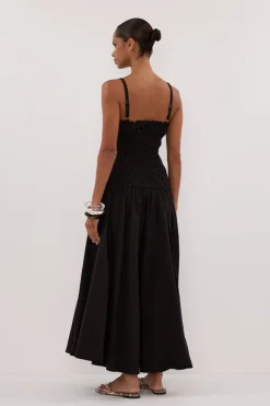 TOBY BLACK COTTON MIDI DRESS