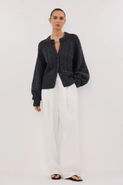 TOM CHARCOAL CABLE KNIT CARDIGAN